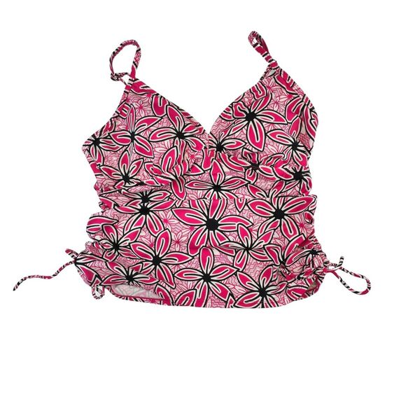 Sonoma Tankini Top 16 Pink Floral Hibiscus Print Ruched Adjustable Swimwear - Picture 1 of 8